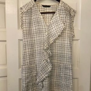 Zara White and Black Sleeveless Lightweight Tweed Work Dress (Size S)